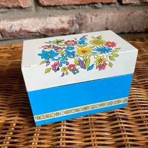 Recipe Storage Box Vintage Floral Metal Boho